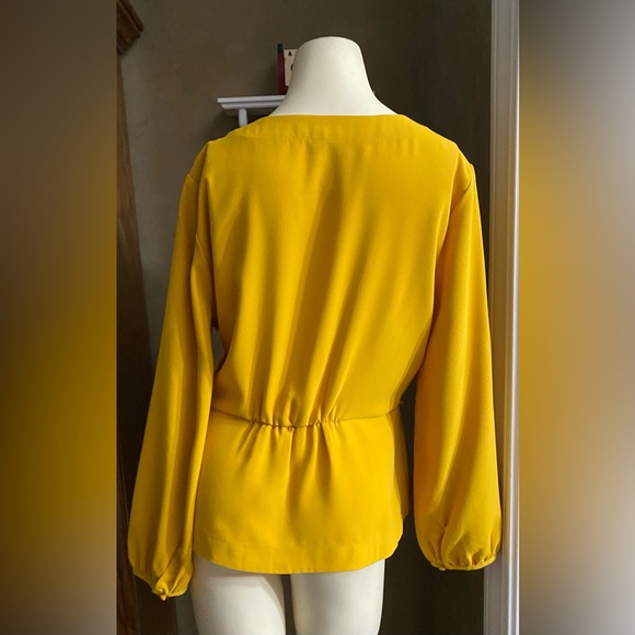 J. Crew Drapey Crepe Faux Wrap Blouse Rich Yellow Golden Women Size 12 - Picture 3 of 13
